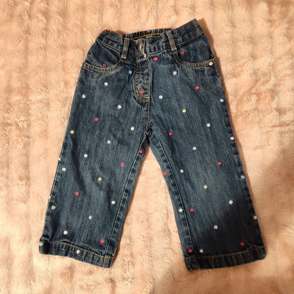 Vintage Gymboree Toddler Girls Embroidered Polka Dot Denim Jeans Pants 18-24 Mos